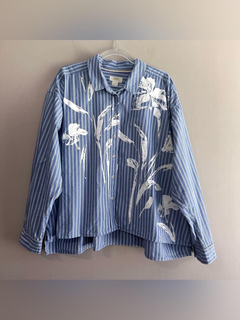 Maeve Anthropologie Alaina Swing Buttondown Top Womens XL Oversized Blue Stripe